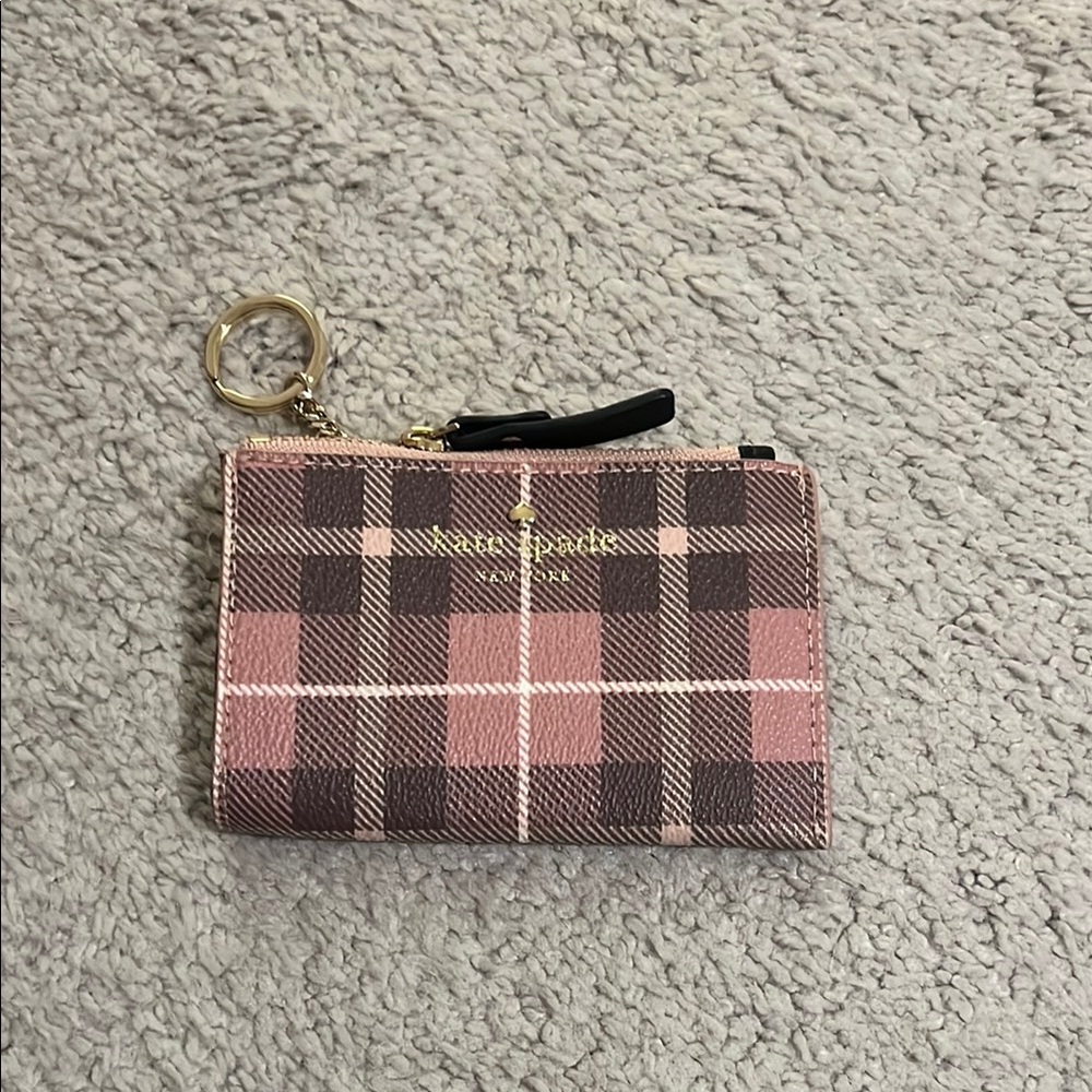 Kate Spade Pink and Brown Plaid Keychain Wallet